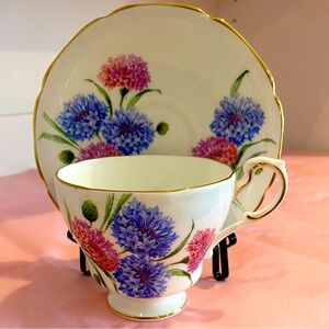 Paragon Fine Bone China Teacup and Saucer in Blue and Pink Cornflowers